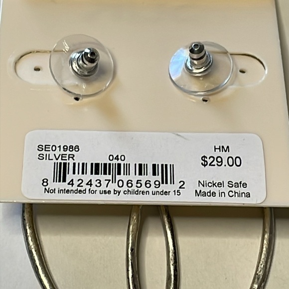 NWT The Sak Silver Tone Metal Slim Oval Hoop Earrings Dangle Drop - Picture 4 of 4
